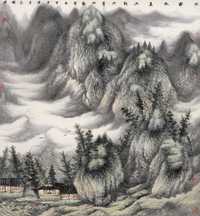 曾先国 2004年作 暮秋山雨 镜心